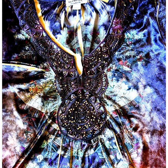 One World Womens L Tunic Boho Velvet Studded Art Fairy DRAGON WINGS Grunge Goth - Picture 5 of 6